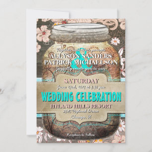 Rustikales Holz und Blumenmason Jar Hochzeit Einla Einladung