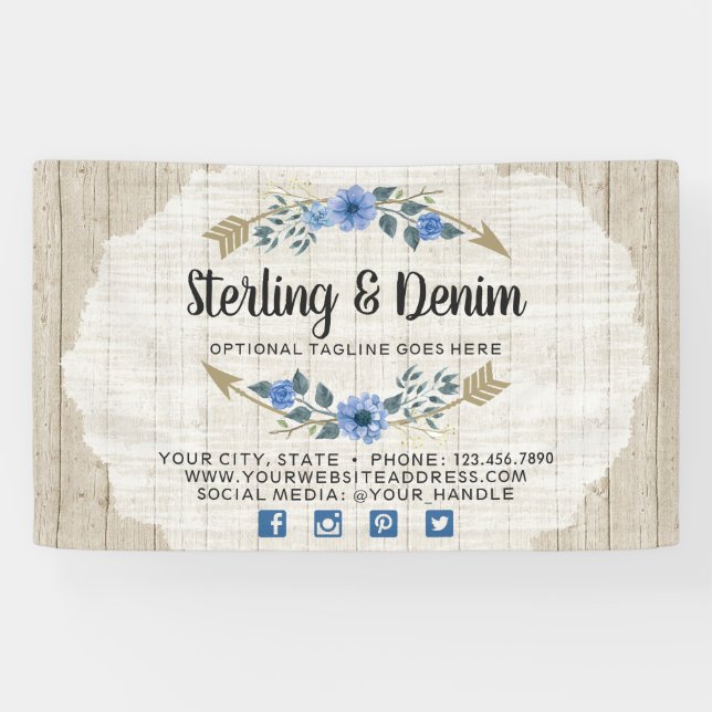 Rustikales Holz und Bohemische Blumenpfeile Banner (Horizontal)