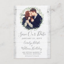 Rustikales Holz und botanischer Leaf-Kranz Save th