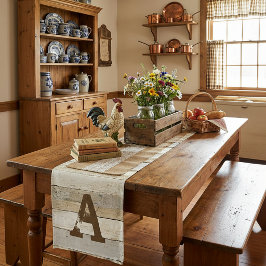 Rustikales Holz und Buchstabe Kurzer Tischläufer