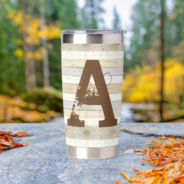 Rustikales Holz und Buchstabe Thermobecher (Außenbereich)