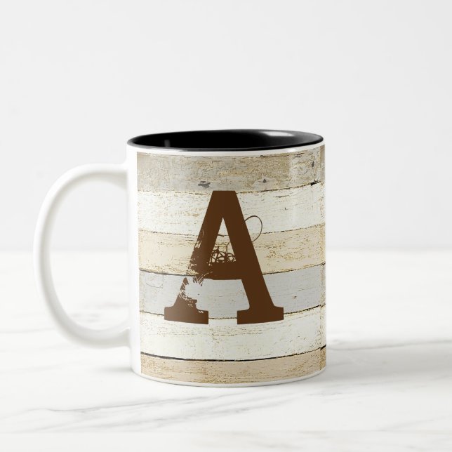 Rustikales Holz und Buchstabe Zweifarbige Tasse (Links)