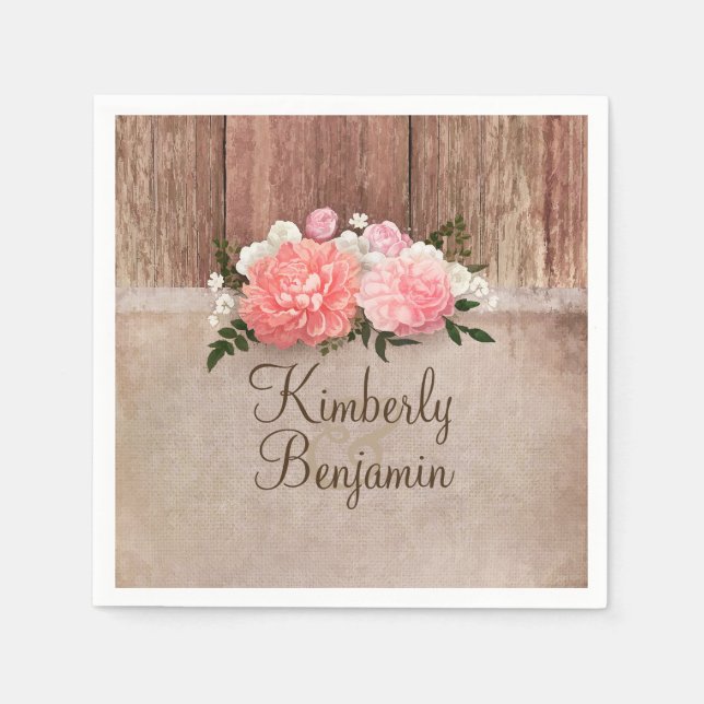 Rustikales Holz und Burlap-Stall Hochzeit Serviette (Vorderseite)