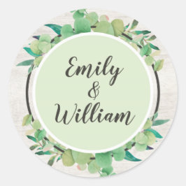 Rustikales Holz und Eukalyptus-Blätter botanische Runder Aufkleber