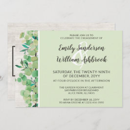 Rustikales Holz und Eukalyptus Leaf-Engagement Einladung