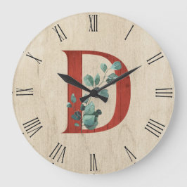Rustikales Holz und Eukalyptus Letter D Große Wanduhr