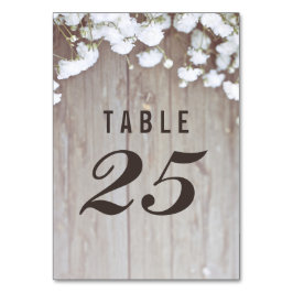 Rustikales Holz und Gipskraut Hochzeit Tischnummer