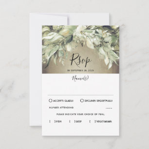 Rustikales Holz und Grüne Hochzeit RSVP Karte