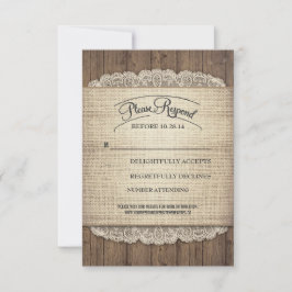 Rustikales Holz und Hochzeitskarten RSVP Karte