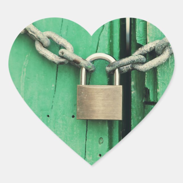 Rustikales Holz und Padlock Herz-Aufkleber (Vorderseite)