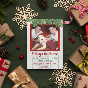 Rustikales Holz und Pine Foto Weihnachtskarte Einladung