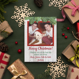 Rustikales Holz und Pine Foto Weihnachtskarte Einladung