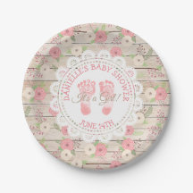Rustikales Holz und rosa Blume Kuchen Papier Telle