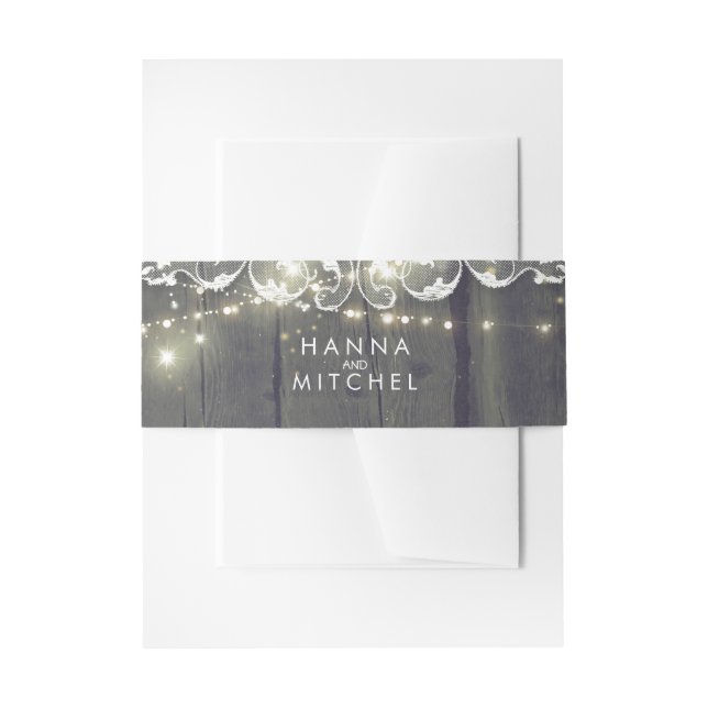 Rustikales Holz und Schnur-Licht-Spitze-Hochzeit Einladungsbanderole (Vorderseite Beispiel)