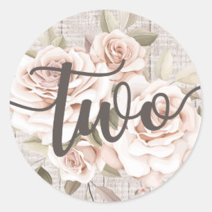 Rustikales Holz und Shabby Chic Rose 2. Geburtstag Runder Aufkleber