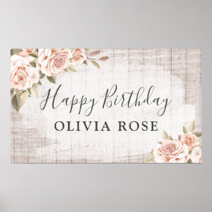 Rustikales Holz und Shabby Chic Rose Blumengeburt Poster