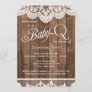 Rustikales Holz und Spitzen Baby Q Dusche Einladun Einladung