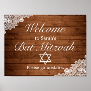 Rustikales Holz und Spitzen Bar Bat Mitzvah Begrüß Poster