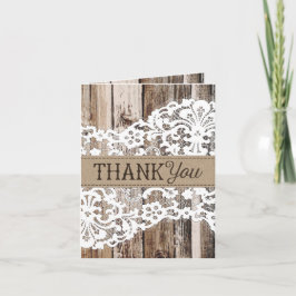 Rustikales Holz und Spitzen Danke Karte