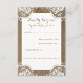 Rustikales Holz und Spitzen-Hochzeit RSVP Karte