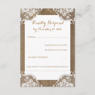 Rustikales Holz und Spitzen-Hochzeit RSVP Karte