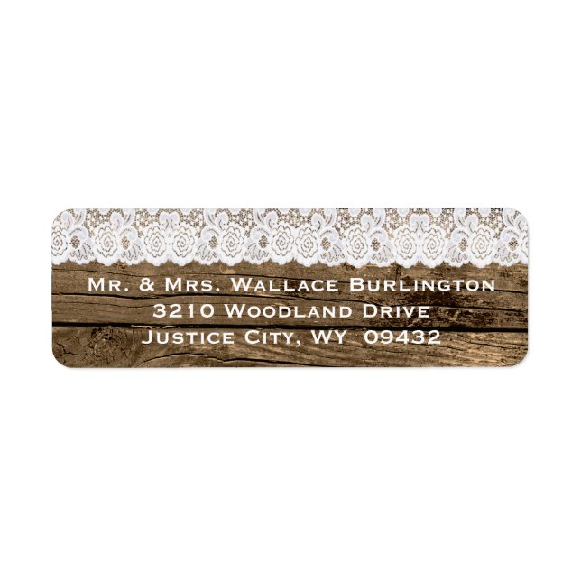 Rustikales Holz und Spitzen-Hochzeit-Rücksendeadre (Vorne)