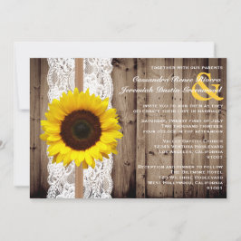 Rustikales Holz und Spitzen mit Sonnenblumen Hochz Einladung