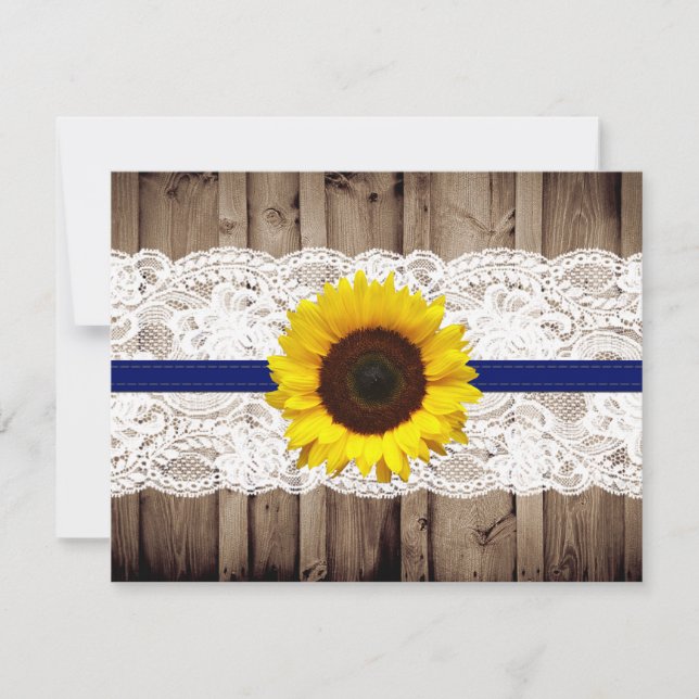 Rustikales Holz und Spitzen mit Sonnenblumen Hochz RSVP Karte (Vorderseite)