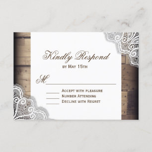 Rustikales Holz- und Spitzen-RSVP-Reputationskarte RSVP Karte