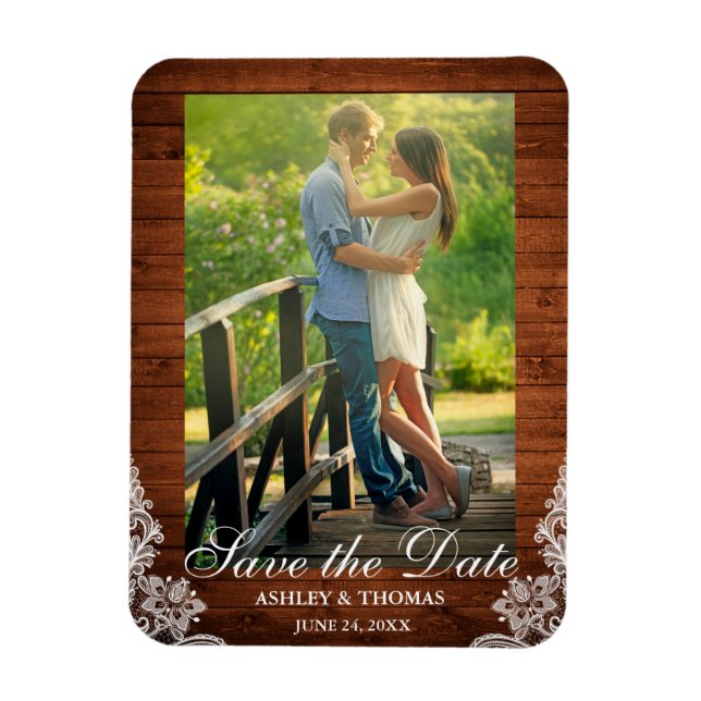 Rustikales Holz und Spitzenholz Save the Date Foto Magnet (Vertikal)