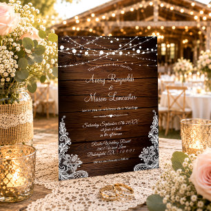 Rustikales Holz und Streichellichter Hochzeit Einladung