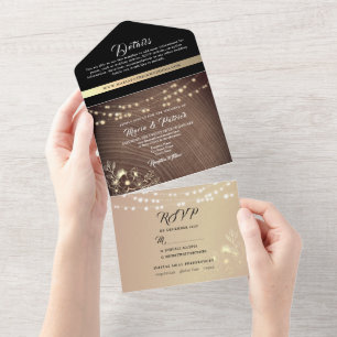 Rustikales Holz und Streichellichter Hochzeit in e All In One Einladung