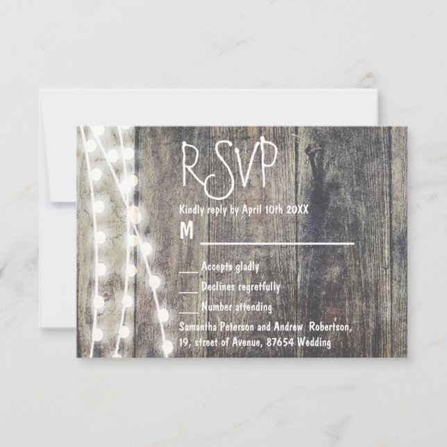 Rustikales Holz und Streichellichter Hochzeit RSVP (Vorderseite)