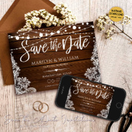 Rustikales Holz und Streichellichter Hochzeit Save The Date