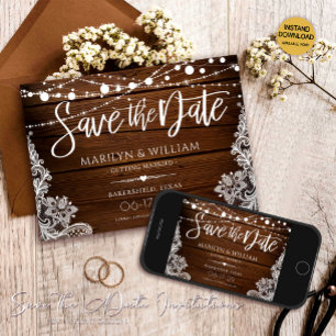 Rustikales Holz und Streichellichter Hochzeit Save The Date