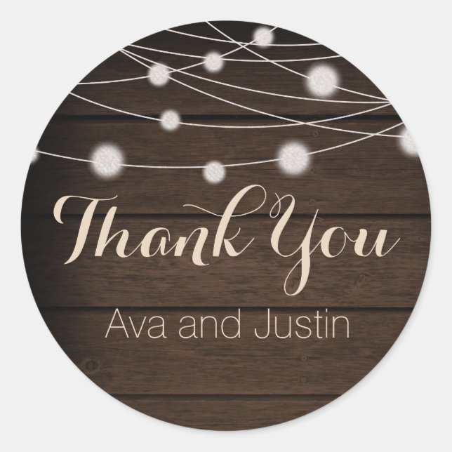 Rustikales Holz und Streichlicht Danke Siegel Runder Aufkleber (Vorderseite)
