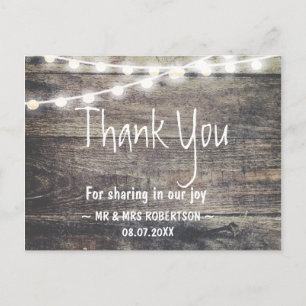 Rustikales Holz und Streichlichter danke Postkarte