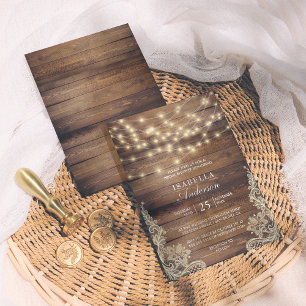 Rustikales Holz und String Lights   BRAUTPARTY Einladung