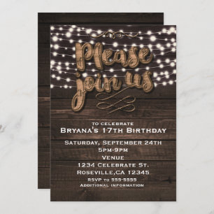 Rustikales Holz und weiße Lichter Einladungen vom