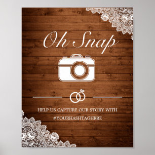 Rustikales Holz und weiße Spitzen der Snap-Hochzei Poster
