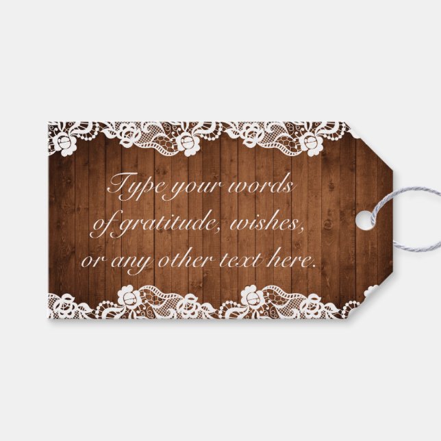 Rustikales Holz und weiße Spitzen Geburtstag Geschenkanhänger (Vorderseite (Horizontal))