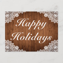 Rustikales Holz und weiße Spitzen glückliche Ferie Ankündigungspostkarte