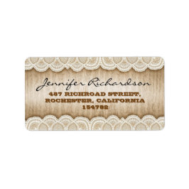 rustikales Holz und weiße Spitzen-Hochzeitsetikett Adressaufkleber