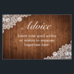 Rustikales Holz und weiße Spitzen-Hochzeitsratenka<br><div class="desc">Empfehlungskarte für Hochzeiten. Rustikaler Stil mit Holzvertäfelungen und weißer Spitzendekoration. In unserem Shop sind weitere Artikel in diesem Stil erhältlich. Sie können das Design weiter bearbeiten,  Farben,  Schriftart ändern und zusätzlichen Text hinzufügen,  indem Sie auf den Link "Weiter anpassen" klicken.</div>