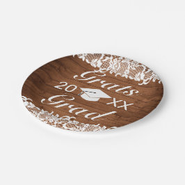 Rustikales Holz und Weißspitzen Grats Abschluss Pappteller