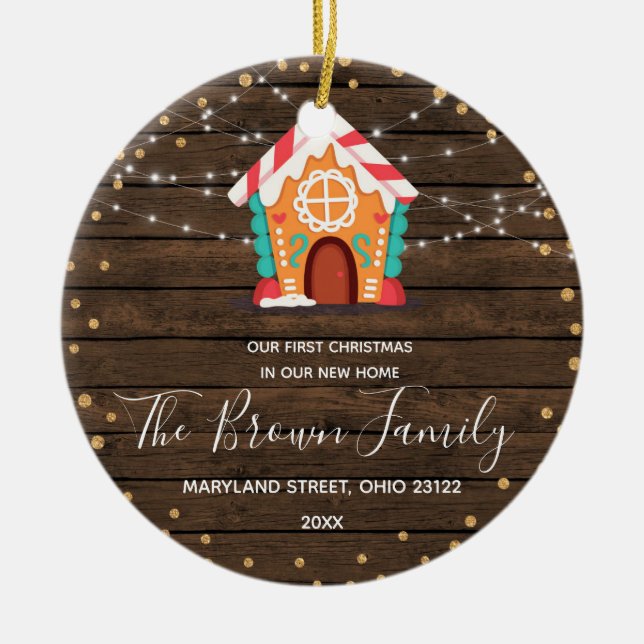 Rustikales Holz Unsere ersten Weihnachten in unser Keramik Ornament (Vorne)