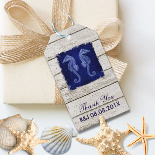 rustikales Holz vintage blaues Seepferdchen Hochze Geschenkanhänger