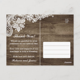 Rustikales Holz & Vintage Hochzeit Vielen Dank Postkarte