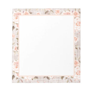 Rustikales Holz & Vintage Rosen Romantischer Shabb Notizblock