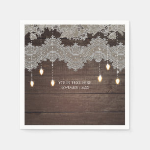 Rustikales Holz & Vintage-Spitze & Lichter Elegant Serviette